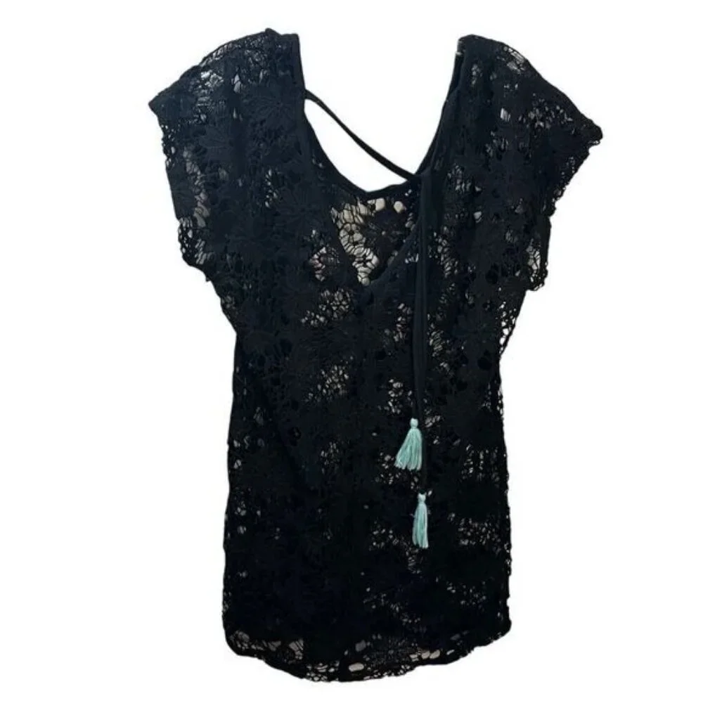 NEW Xhilaration‎ Black Lace Crochet Swim Cover Up Medium